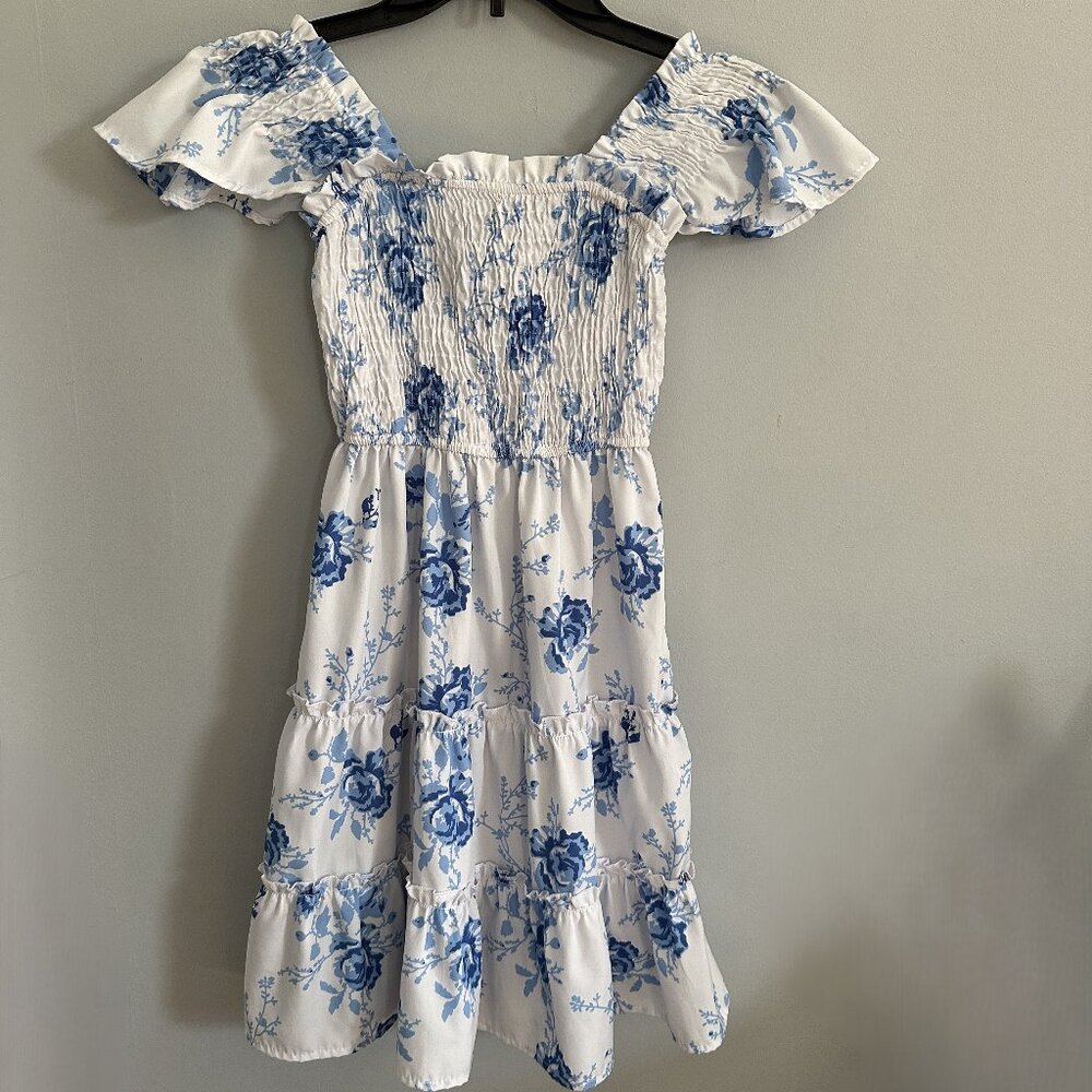 New Glory Girls Blue/White Floral Dress Size S (14/16)
